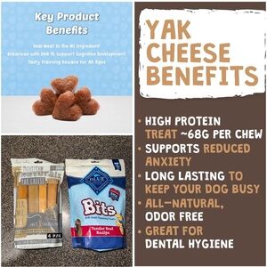 Bundle!! One Pack Mighty Paw Yak Cheese Dog Chews & One Pack Blue Of Tender Bits